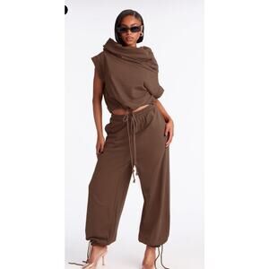 FASHION NOVA ALEXA JOGGER PANT SET- MOCHA NWT SIZE LARGE